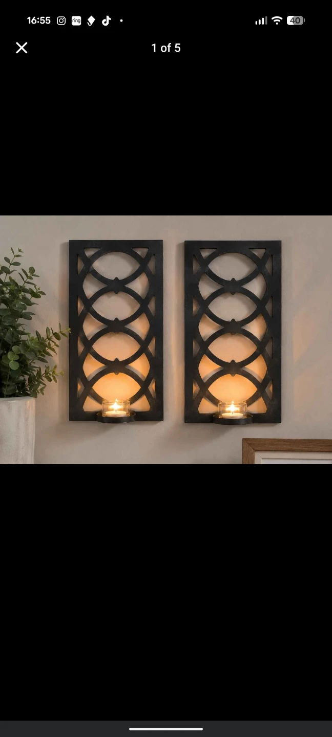 Set of 2 Black Geometric Candle holding Wall Sconces