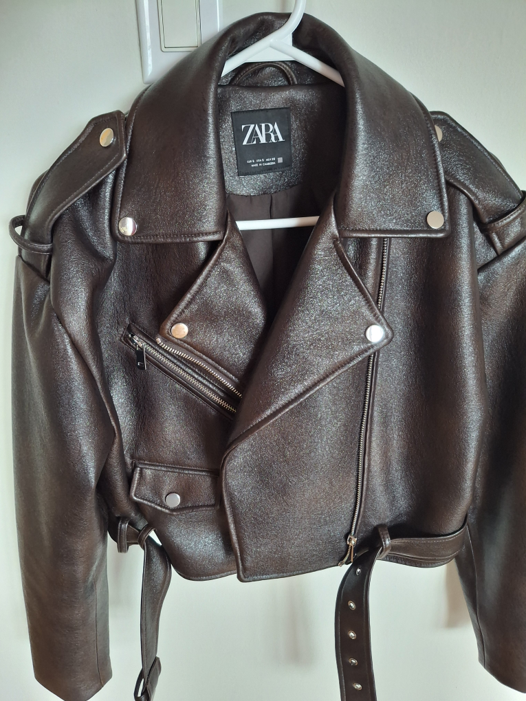 ZARA Faux Leather Moto Jacket Brown Size S - photo 5