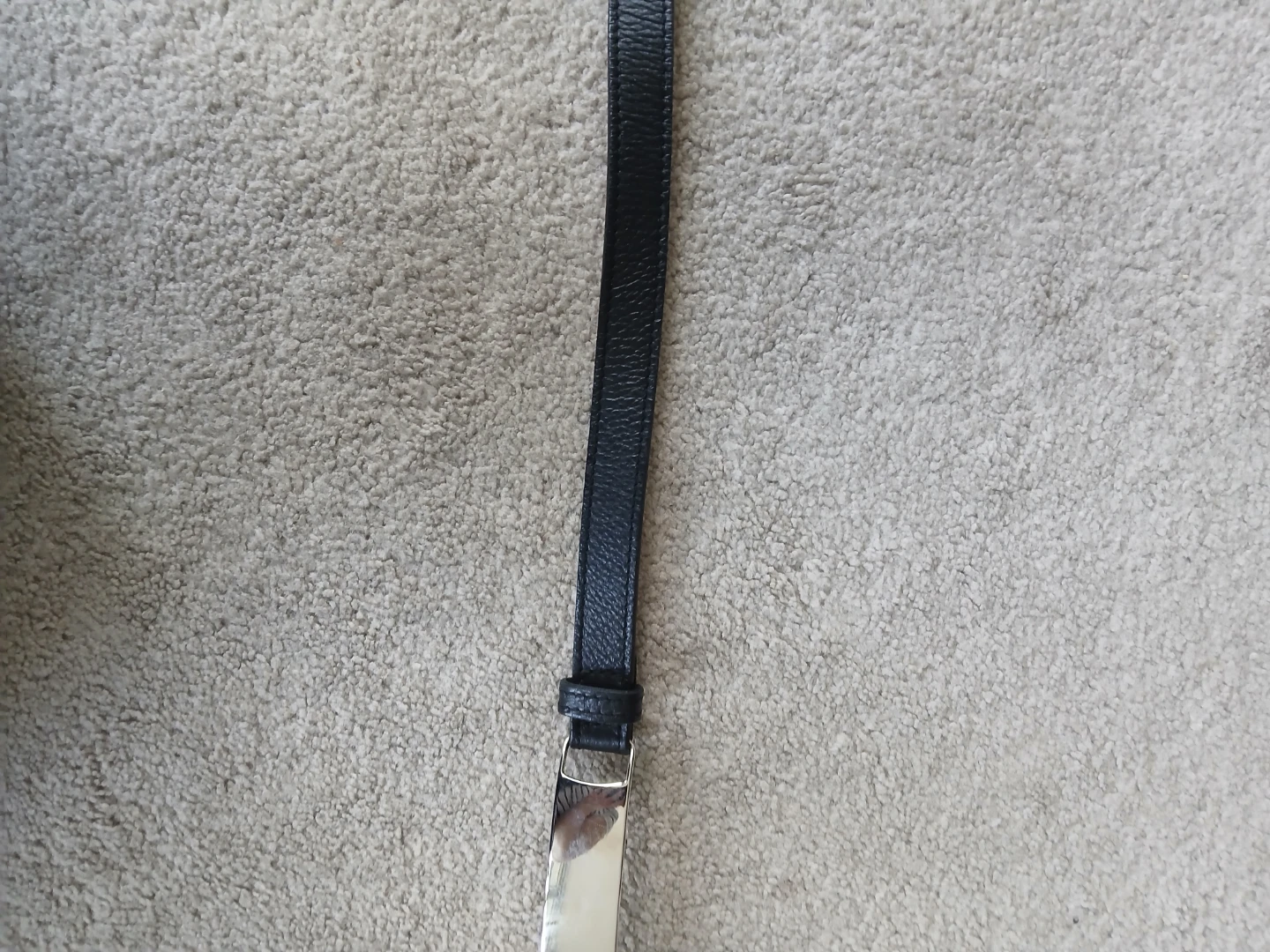 Brave Leather thin black belt with long silver clasp - photo 3