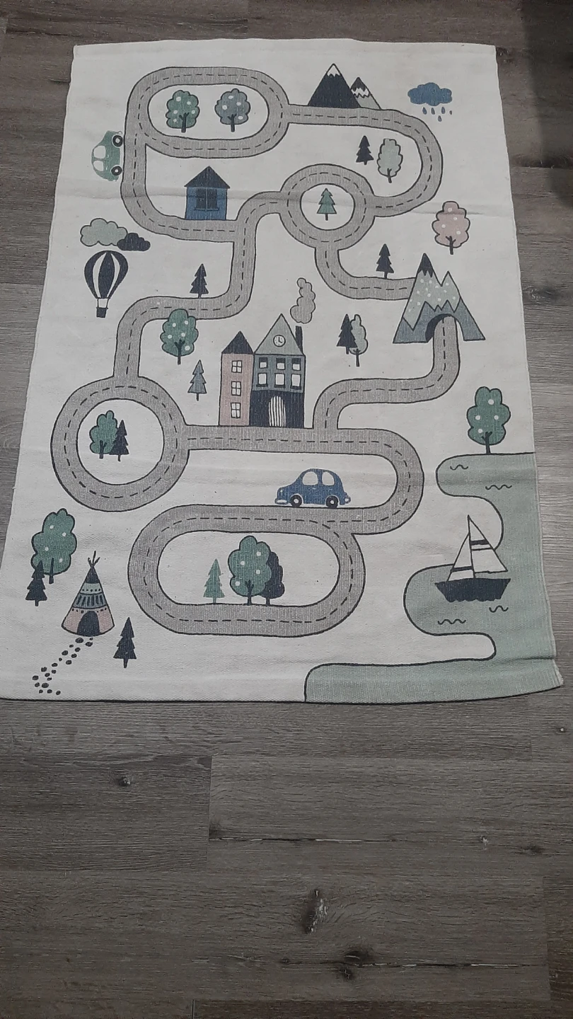 Children's Play Mat Rug with Town and Road Design