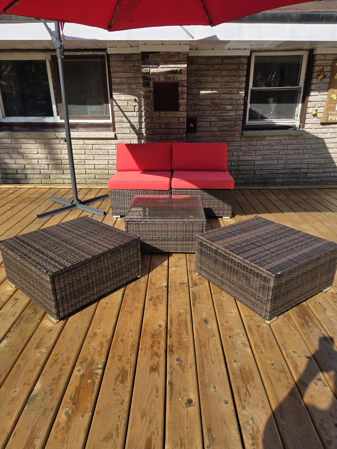 Wicker patio furniture set with red cushions - photo 2