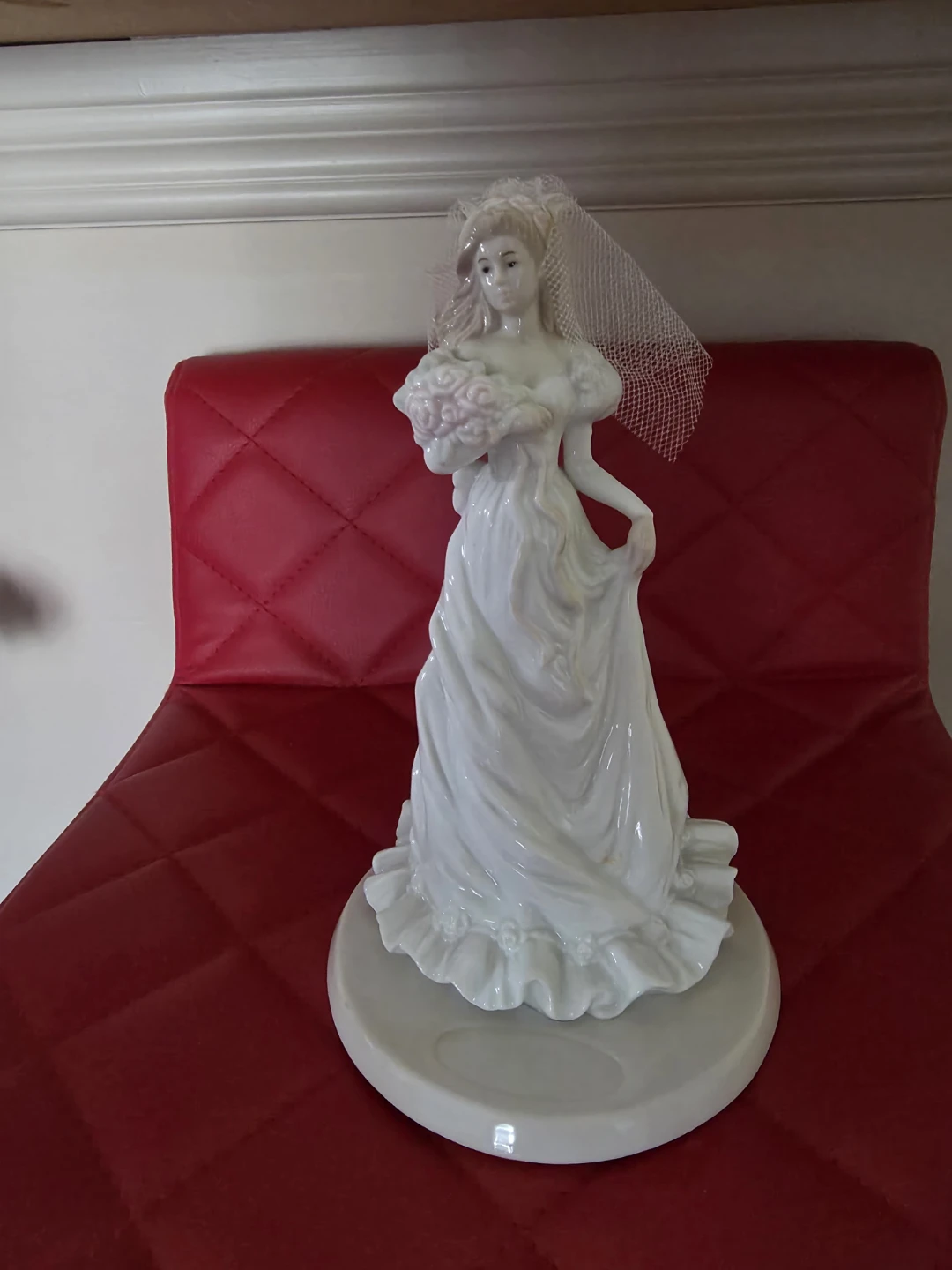 White Ceramic Bride Figurine with Veil and Bouquet