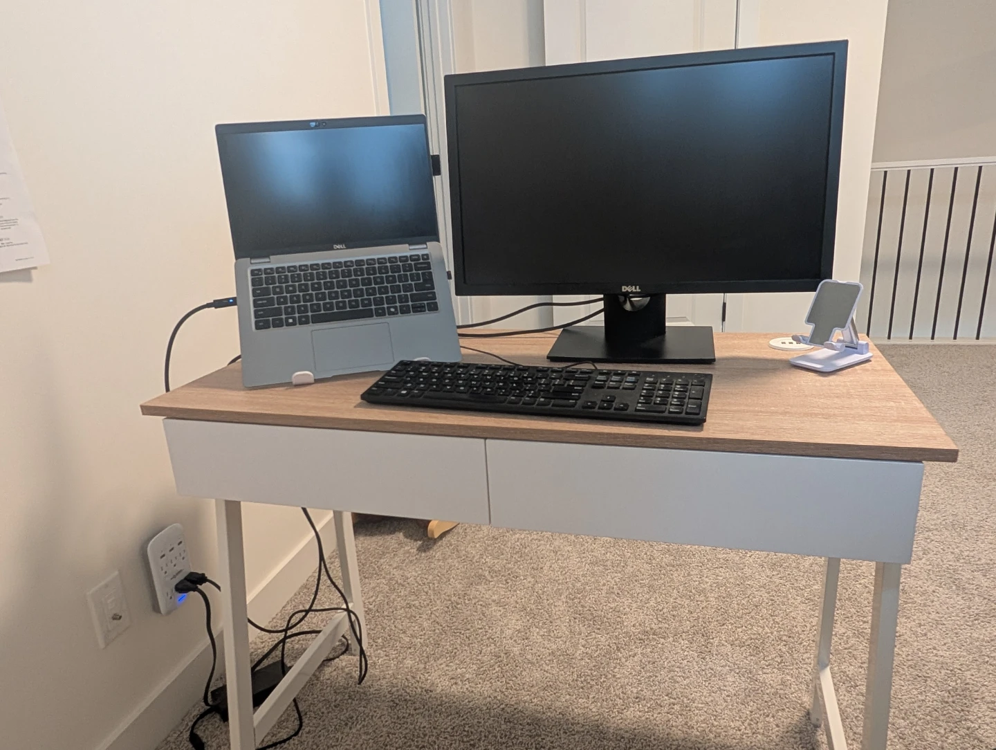 Compact Wood and White Desk with 2 Drawer