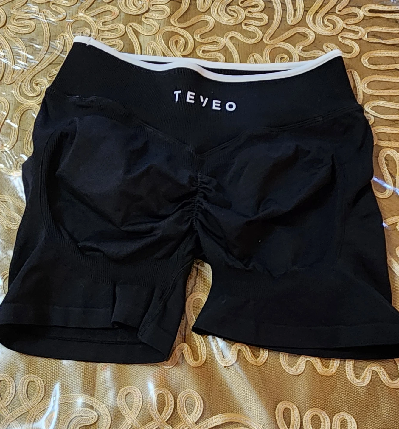 New TEVEO Black Seamless Ruched Biker Shorts