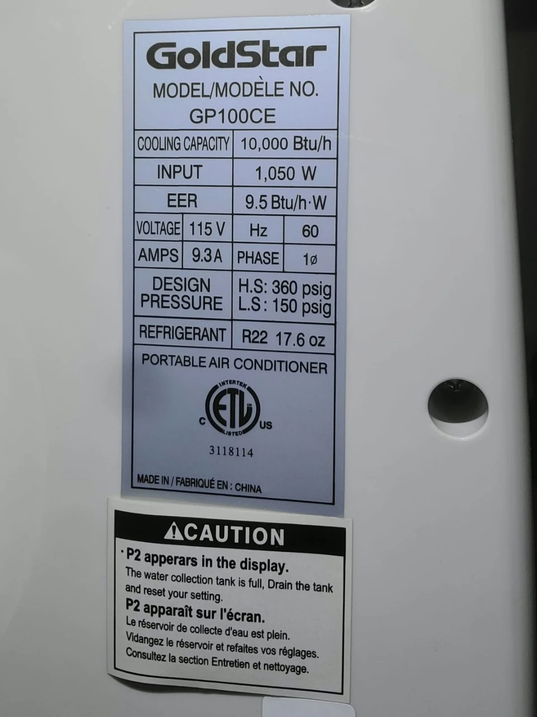 GoldStar GP100CE Portable Air Conditioner - photo 5