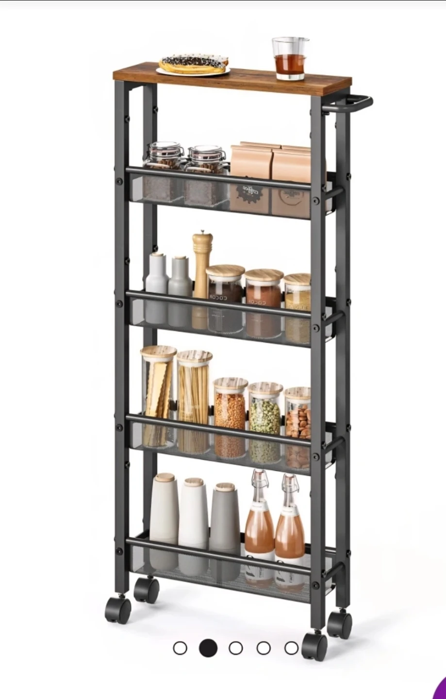 Slim Rolling Cart with Wood Top