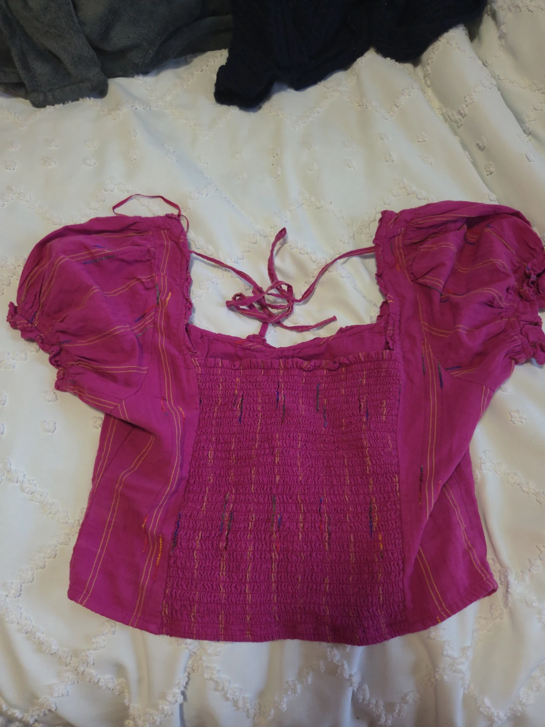 Free People Pink Smocked Puff Sleeve Blouse - photo 2