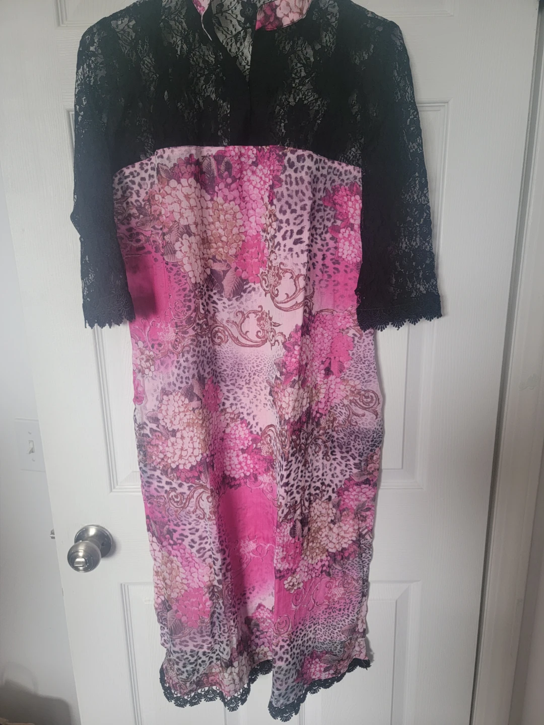 Women's Pink Floral and Leopard Print Dress freesize