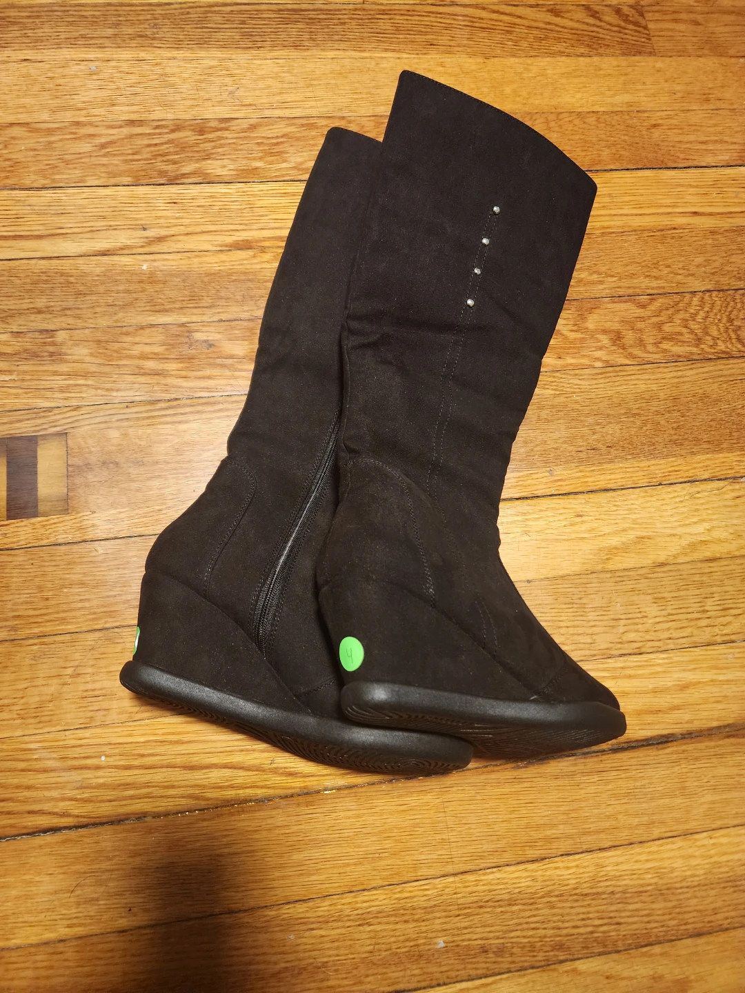 Black Wedge Knee-High Boots with Studs - photo 2