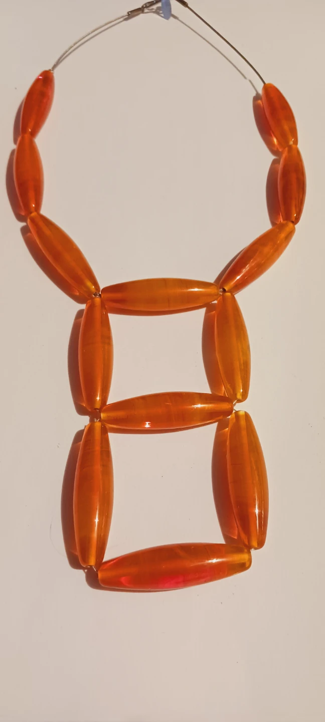 Artistic Geometric Unique Orange Beadrled Necklace - photo 4