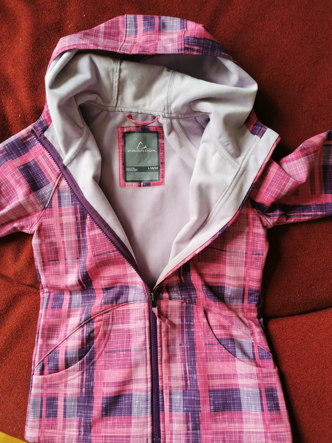 Paradox Softshell Jacket - Pink Plaid - Size L (10/12)