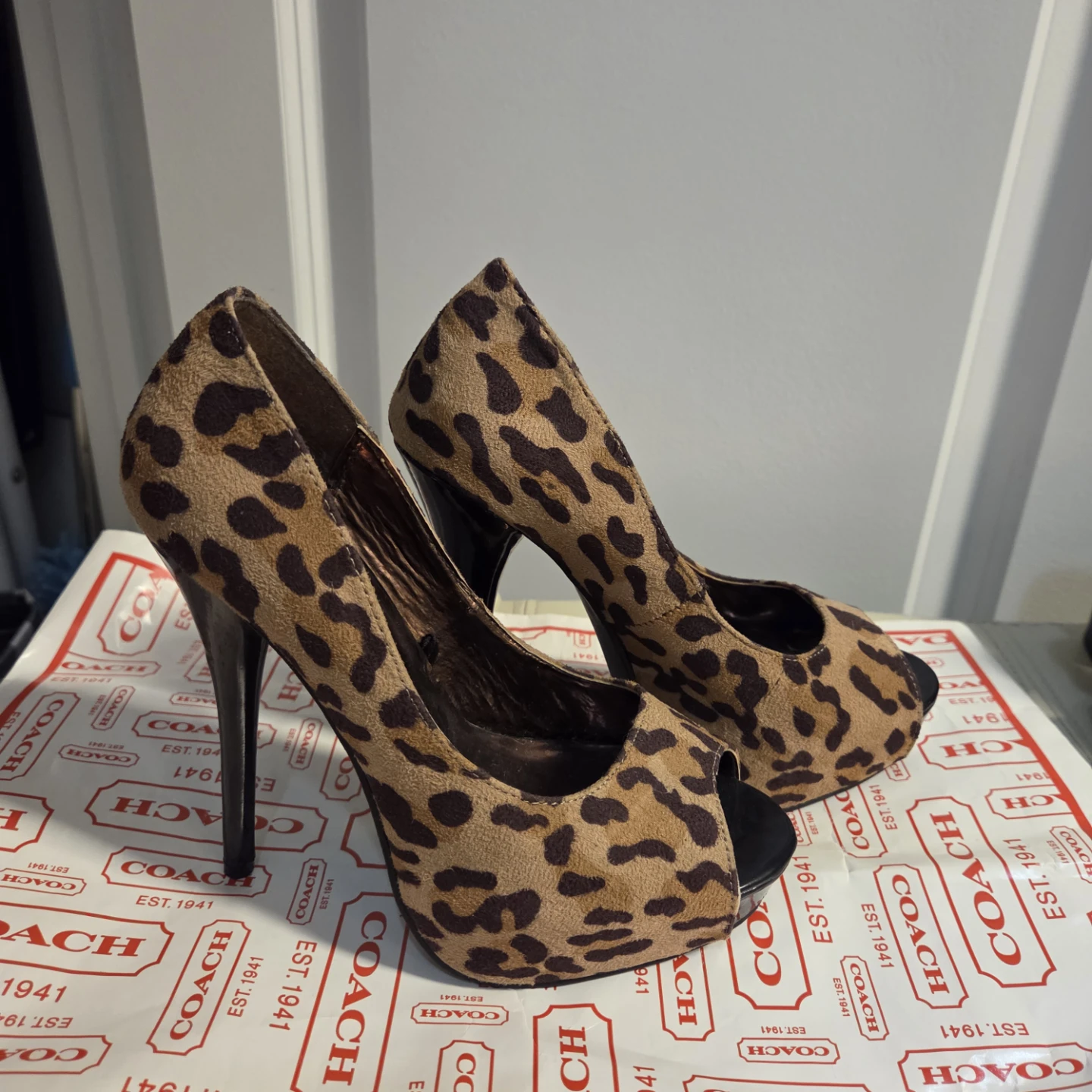 Leopard Print Peep-Toe Heels - Size 6 - photo 2