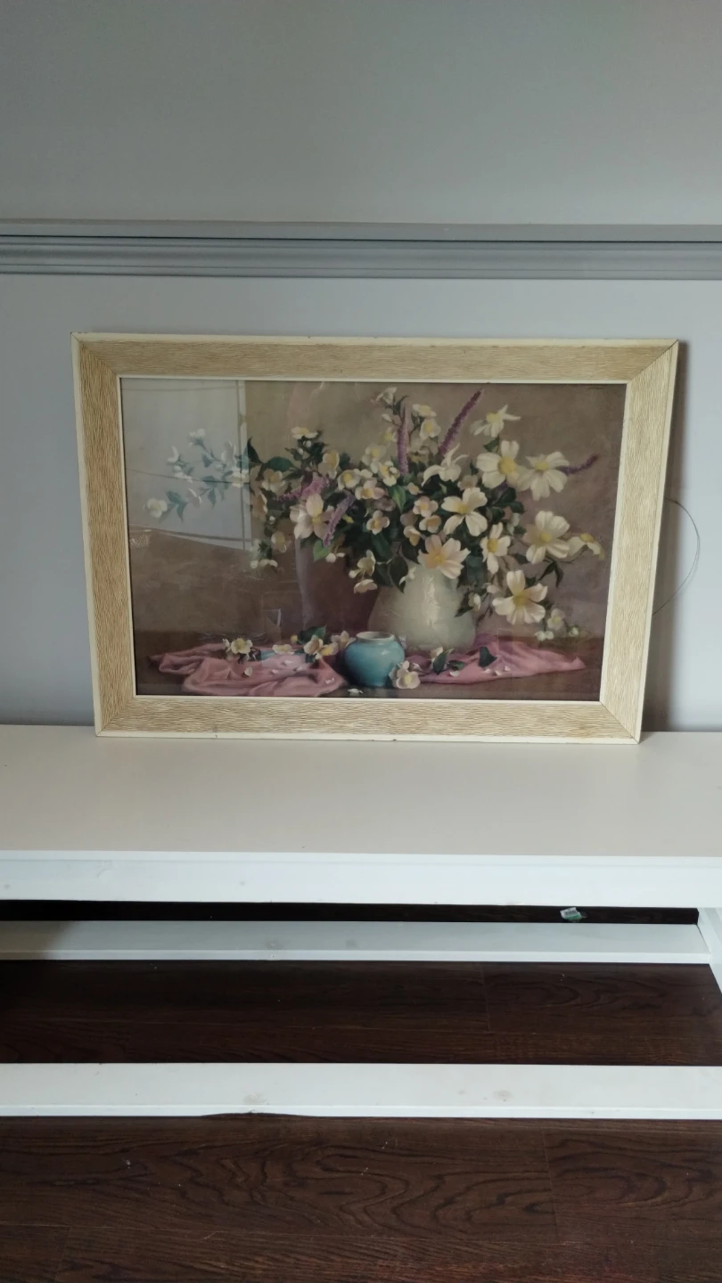 Vintage orchid floral Wall art glass frame Artwork