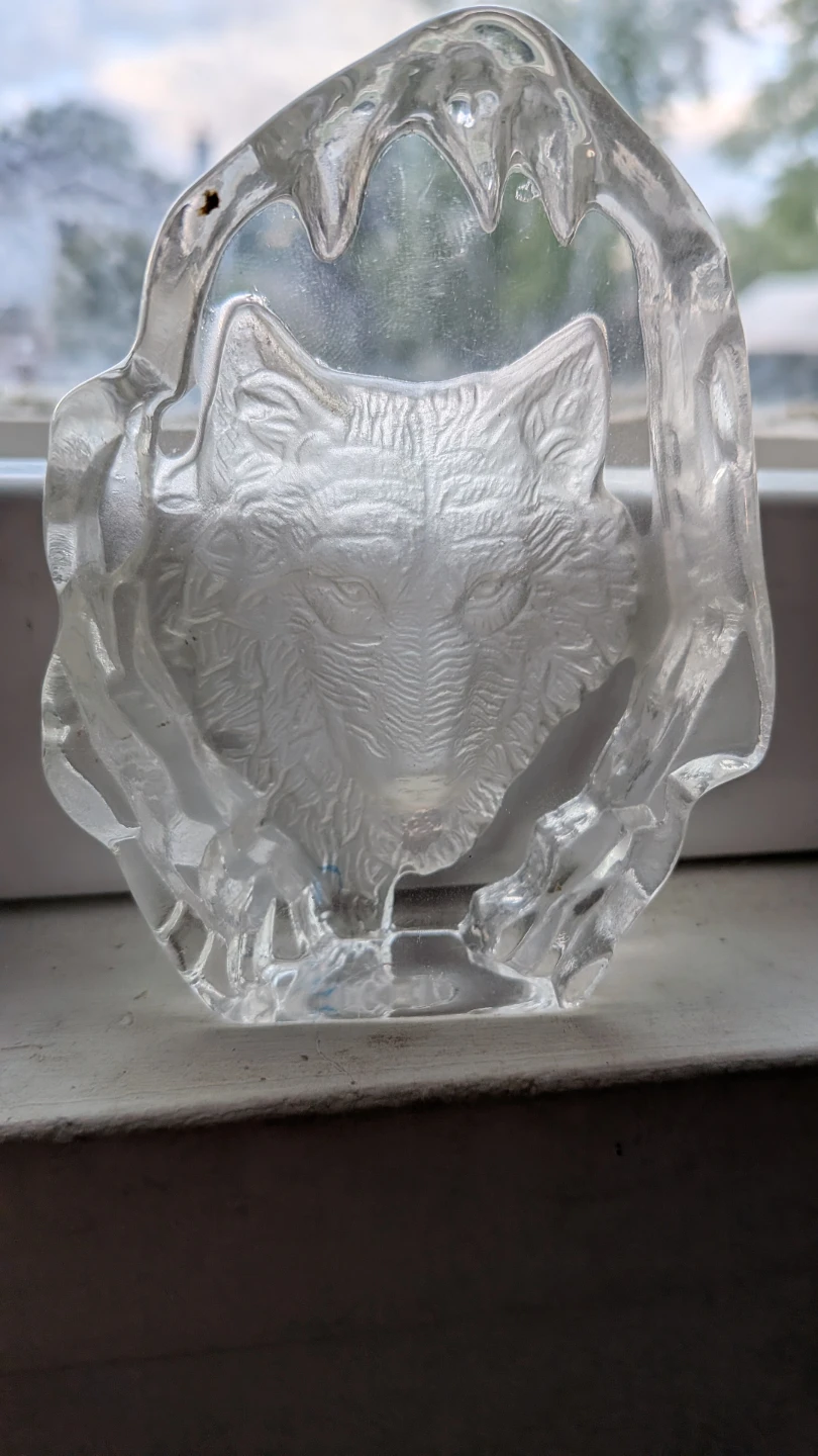 Glass Wolf Head Paperweight