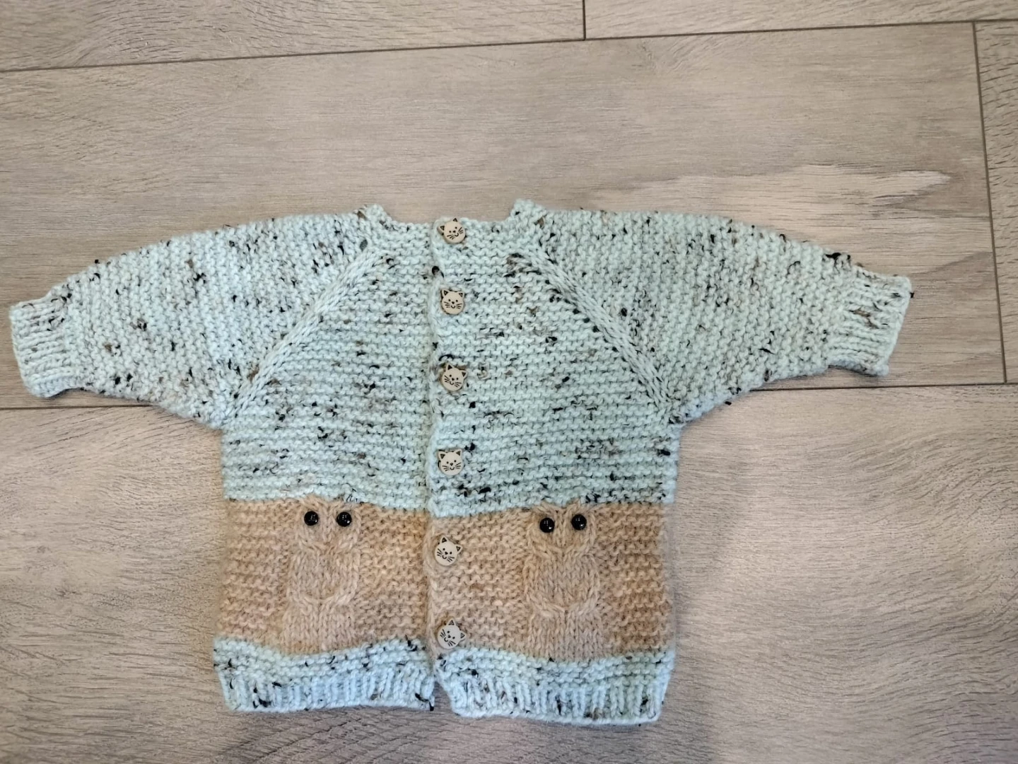 Hand-Knit Baby Cardigan with Owl Detail