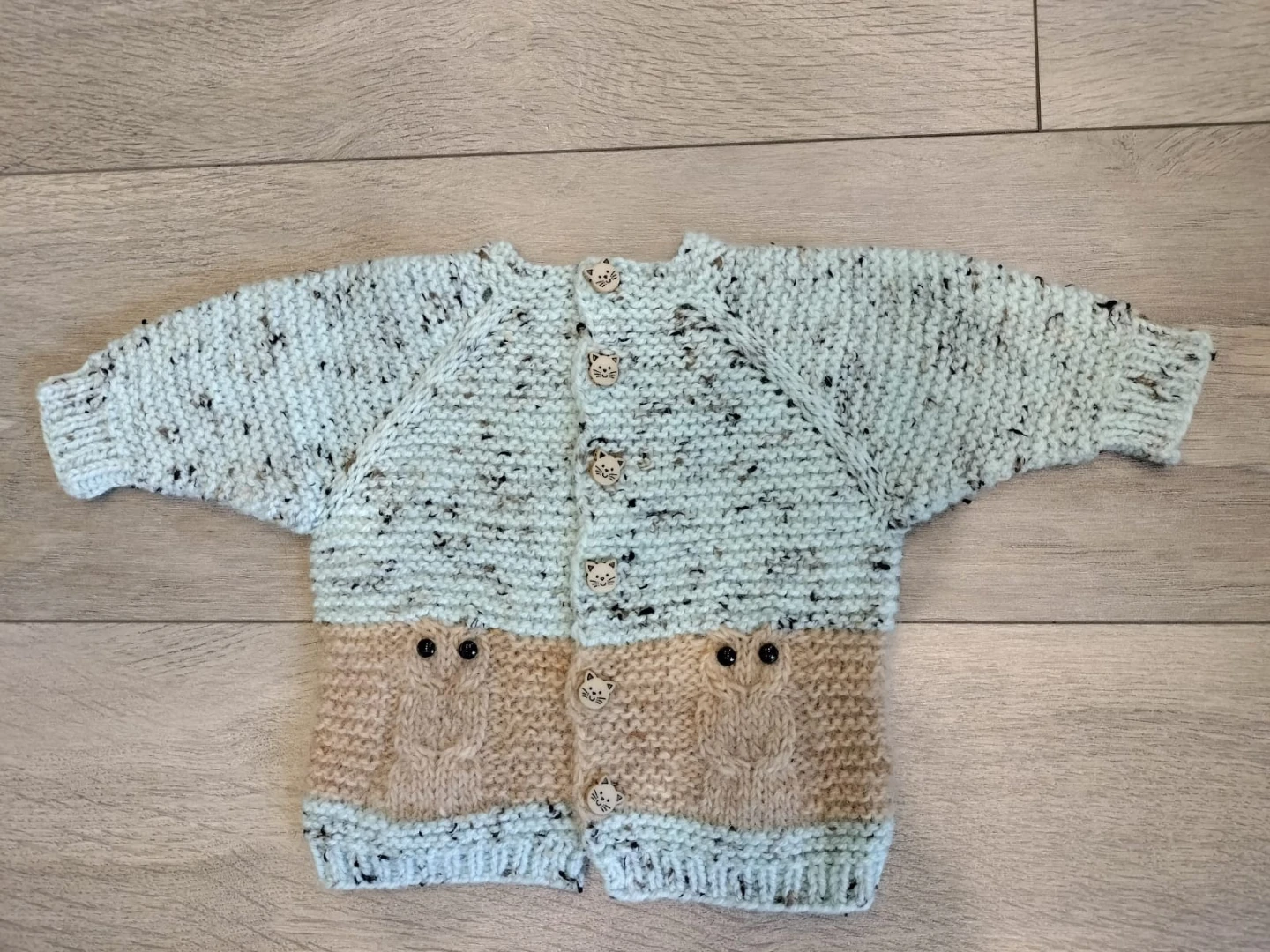 Hand-Knit Baby Cardigan with Owl Detail - photo 2