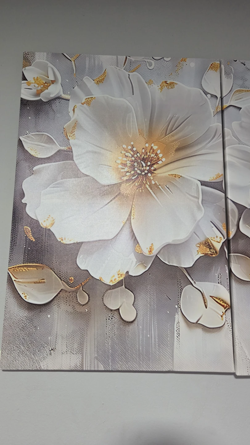 3-Piece White Flower Wall Art with Gold Accents - photo 2