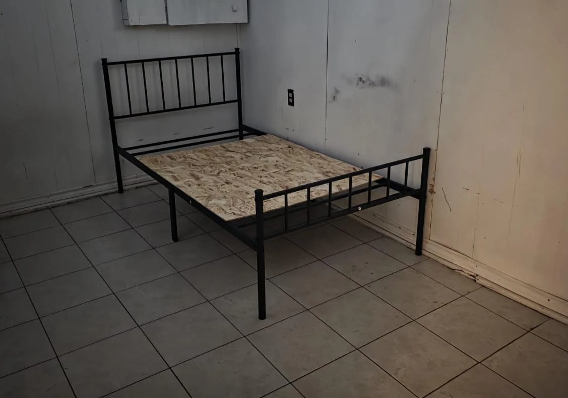 Black Metal Bed Frame with OSB Board