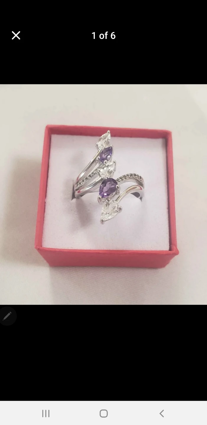 Like new 925 Real Silver Ring With Amethyst and Crystal