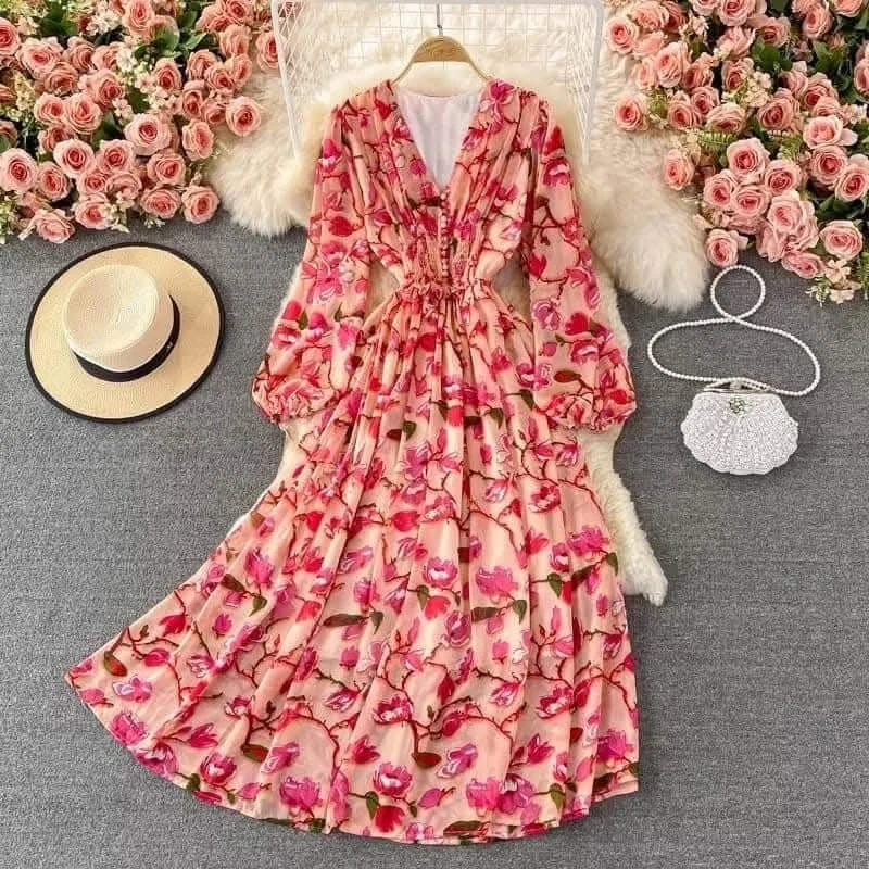 Women's Floral Print Long Sleeve Maxi Dress