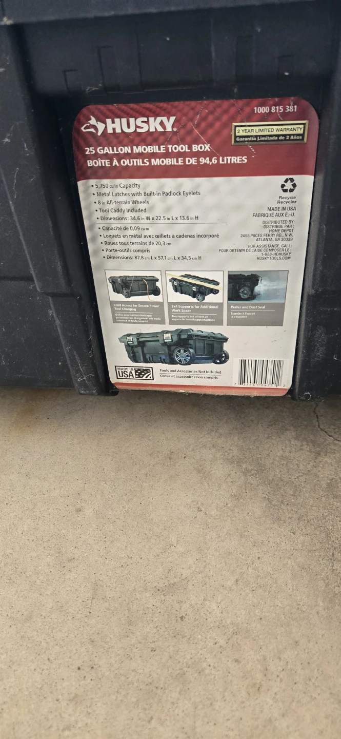 Husky 25 Gallon Rolling Tool Box