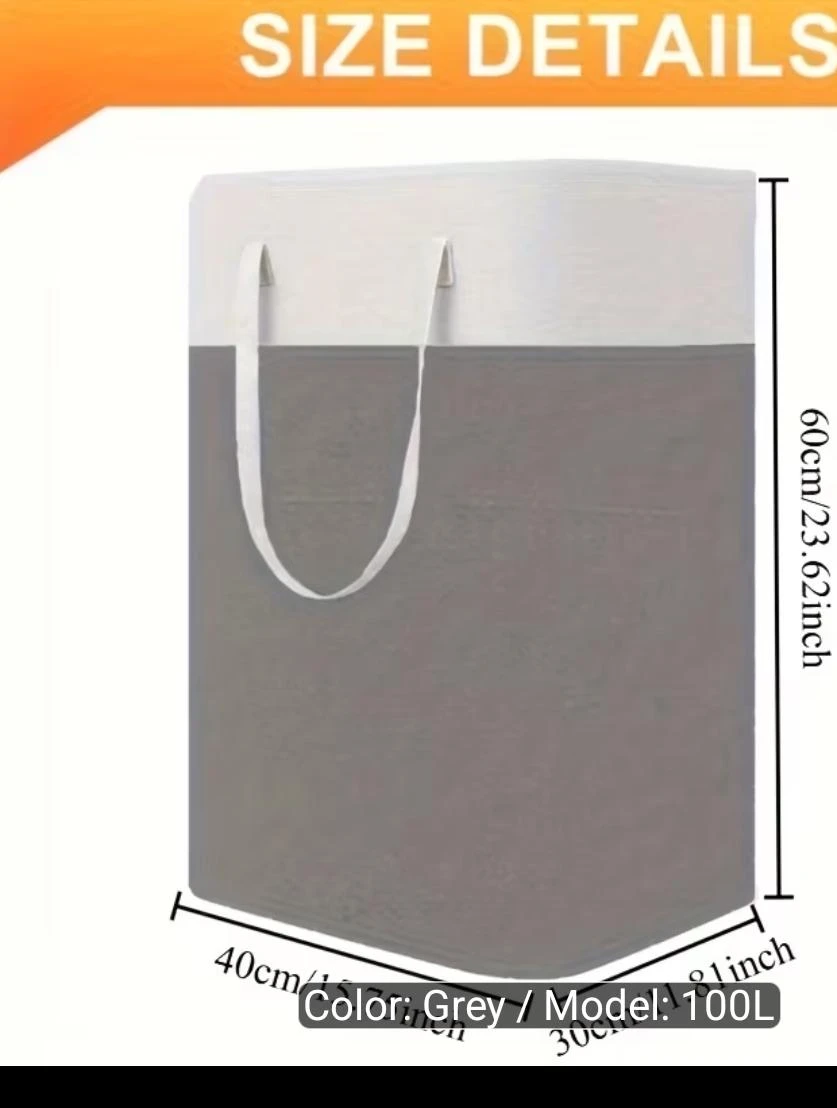Grey Laundry Hamper Basket 100L