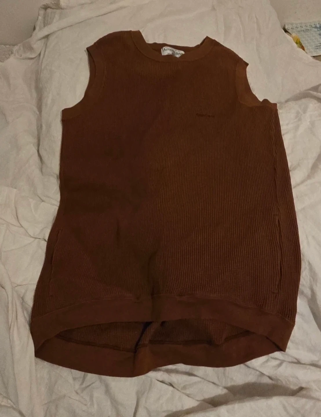 JAPAN Americana Brown Waffle Knit Sleeveless Top
