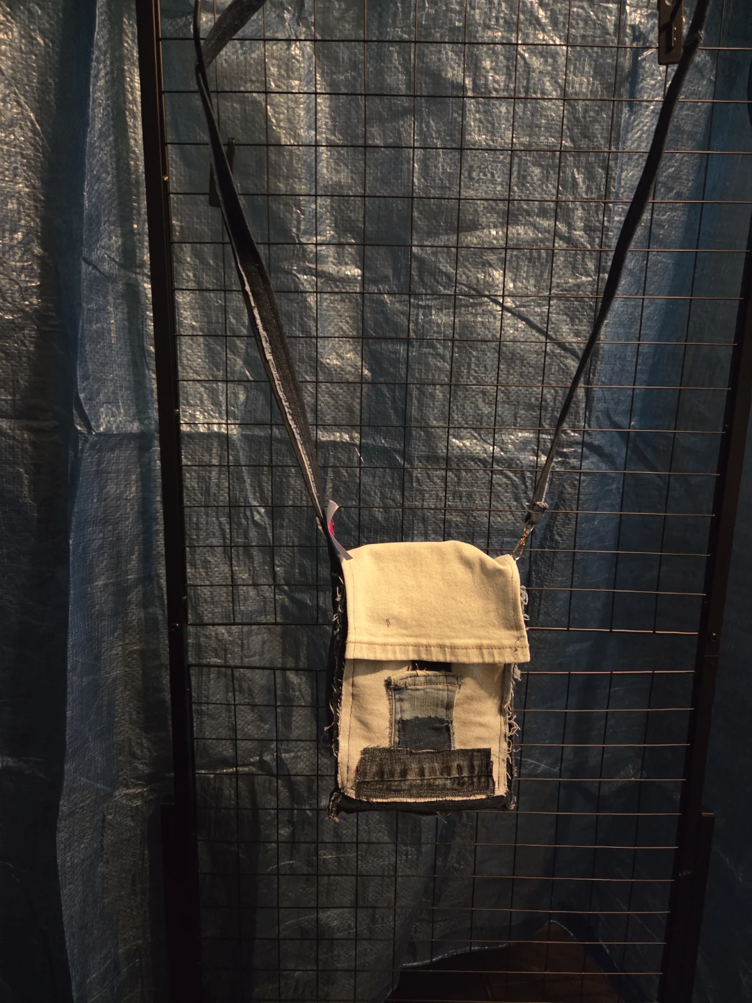 Upcycled Denim Crossbody Bag with Cityscape Print