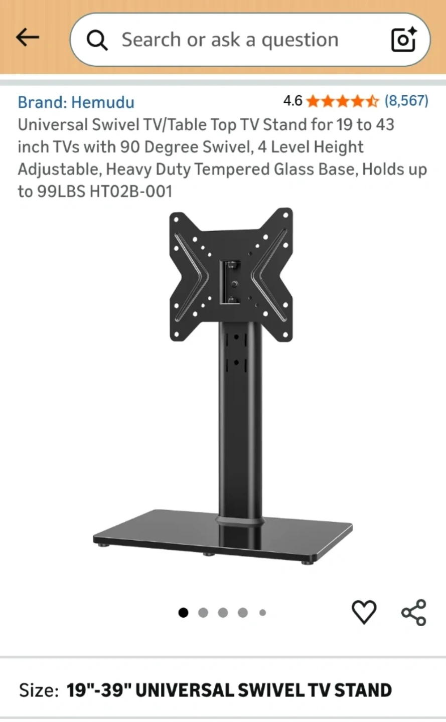 Universal Swivel TV Stand for 19"-43" TVs - photo 2