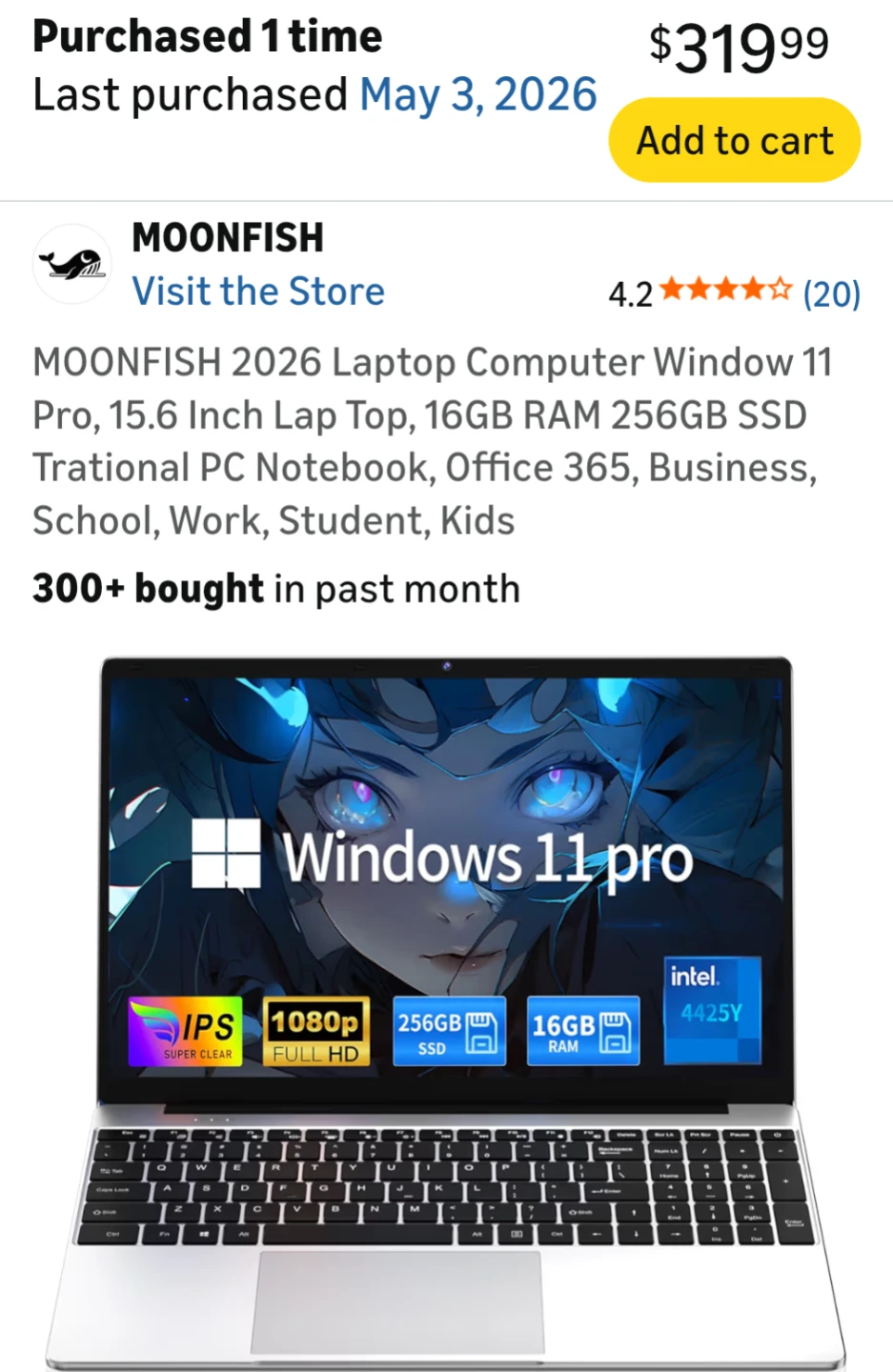 MOONFISH 2026 15.6 Inch Laptop Computer - Windows 11 Pro
