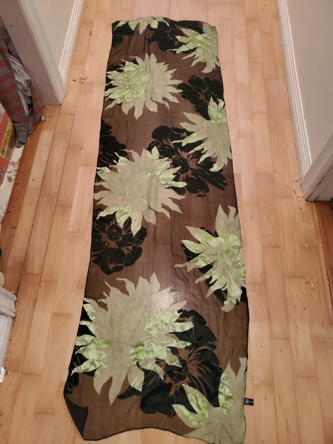 Brown floral sheer silk scarf