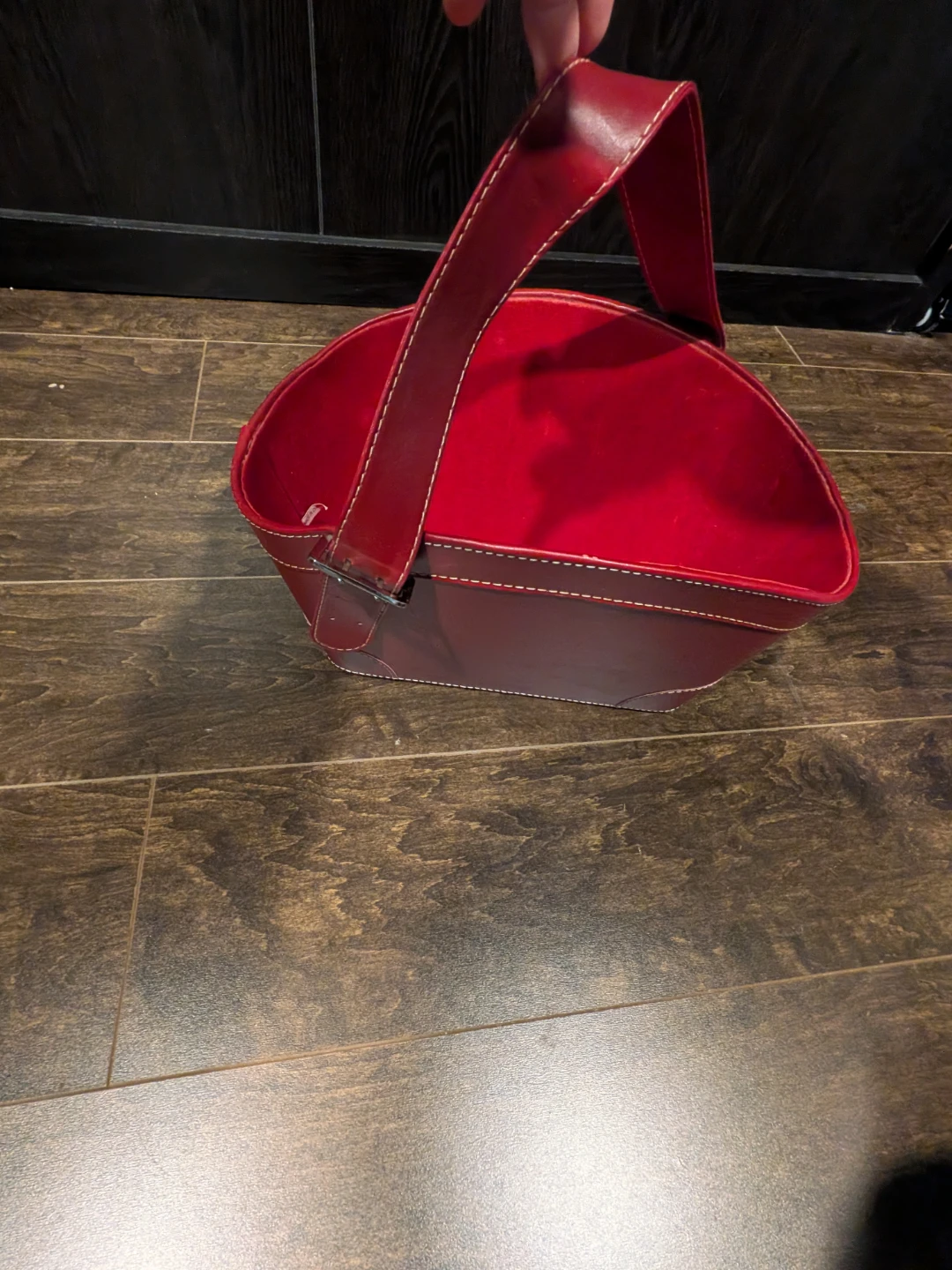 Red Faux Leather Decorative Storage Bin