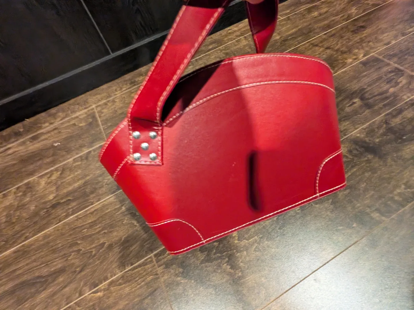 Red Faux Leather Decorative Storage Bin - photo 4