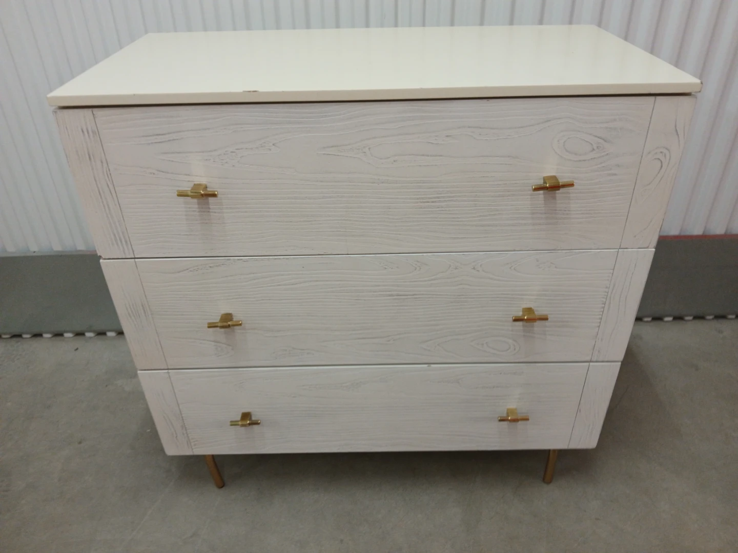 3-Drawer White Wood Dresser with Gold Legs
