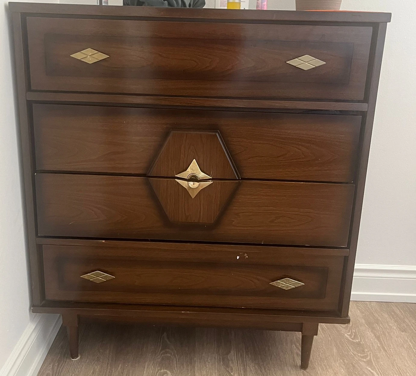 Vintage Wood Dresser with Brass Accents