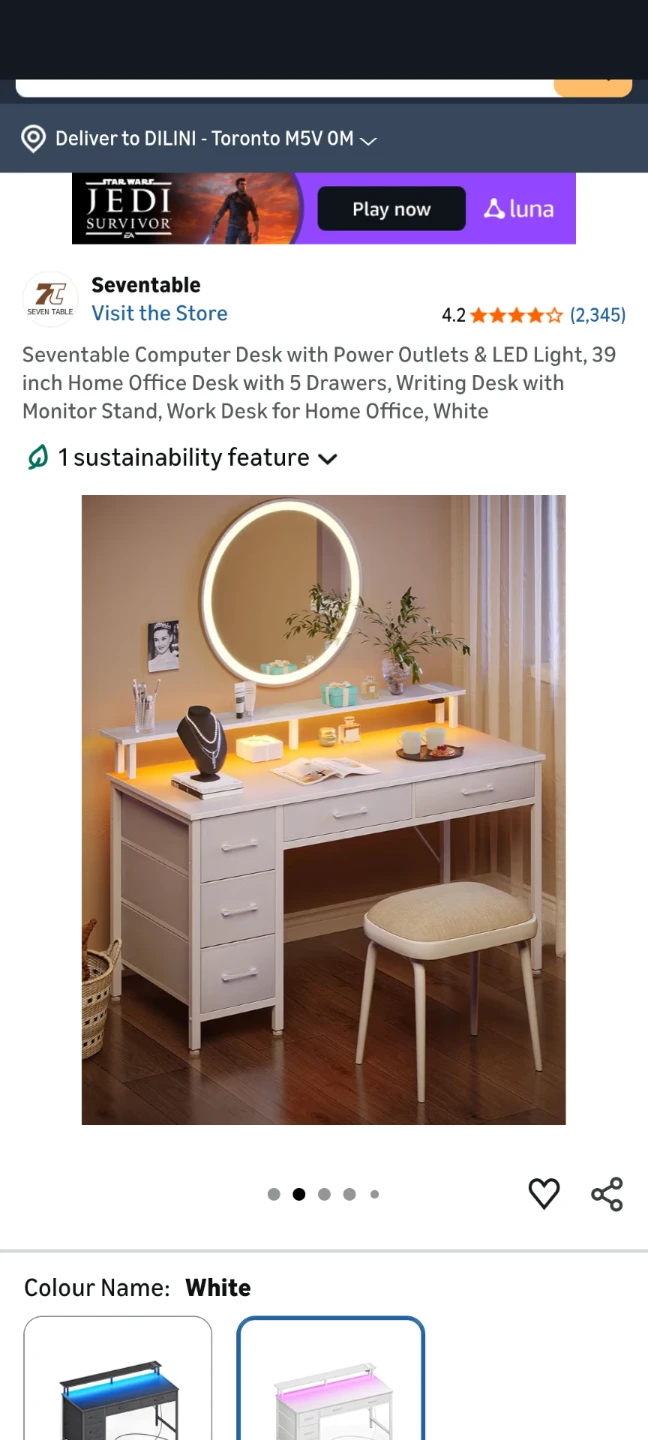 White LED desk and chair