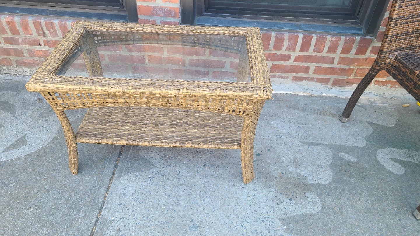 Wicker Side Table with Glass Top