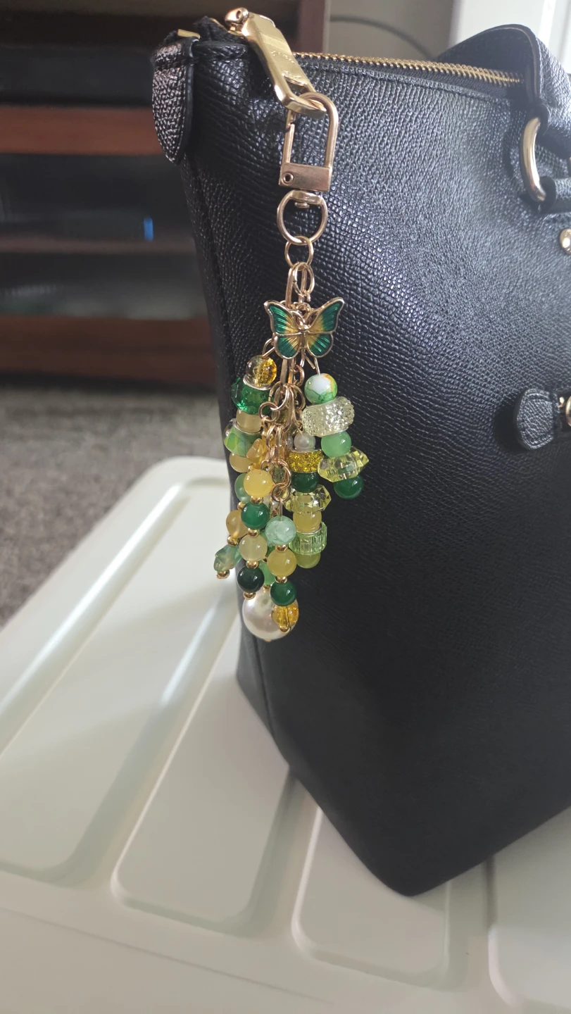 Green and Yellow Beaded Butterfly Bag Charm