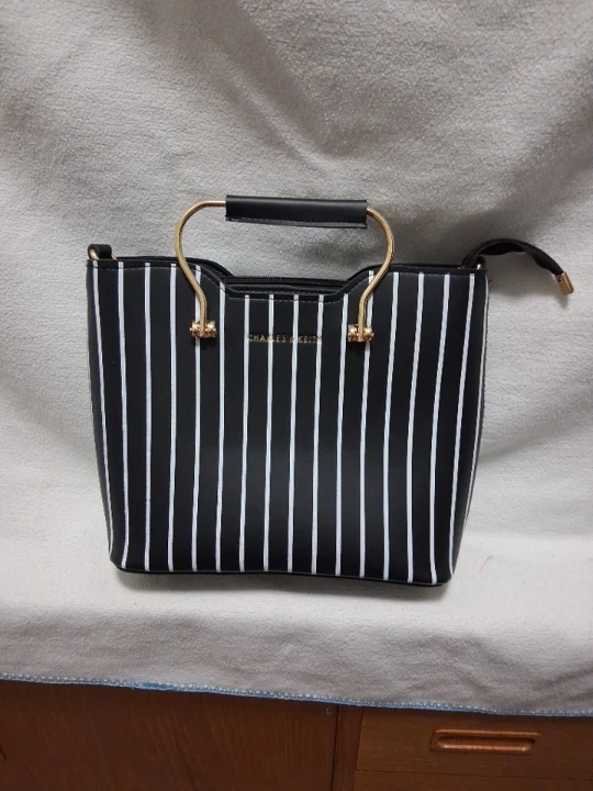 Charles & Keith Smal Totes Bag - Black and White Stripes - photo 4