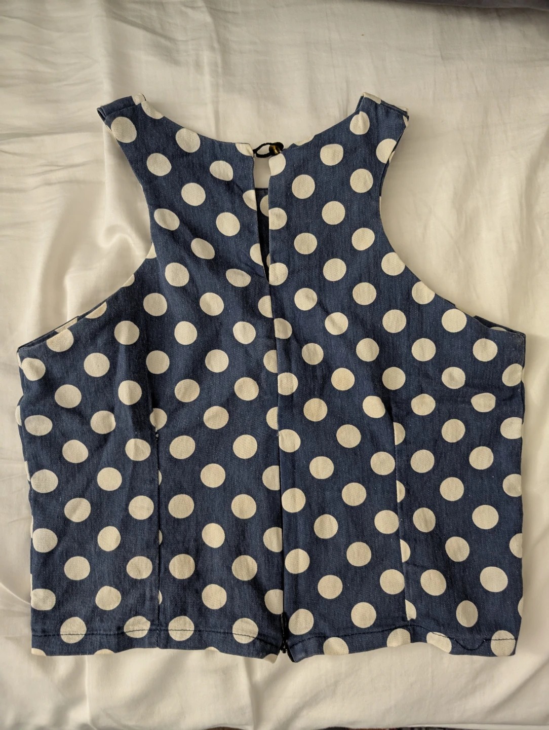 Blue and White Polka Dot Sleeveless Halter neck crop top - photo 2