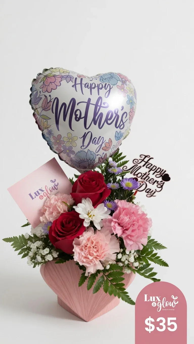 Happy Mother's Day Flower Arrangement cup with Balloon