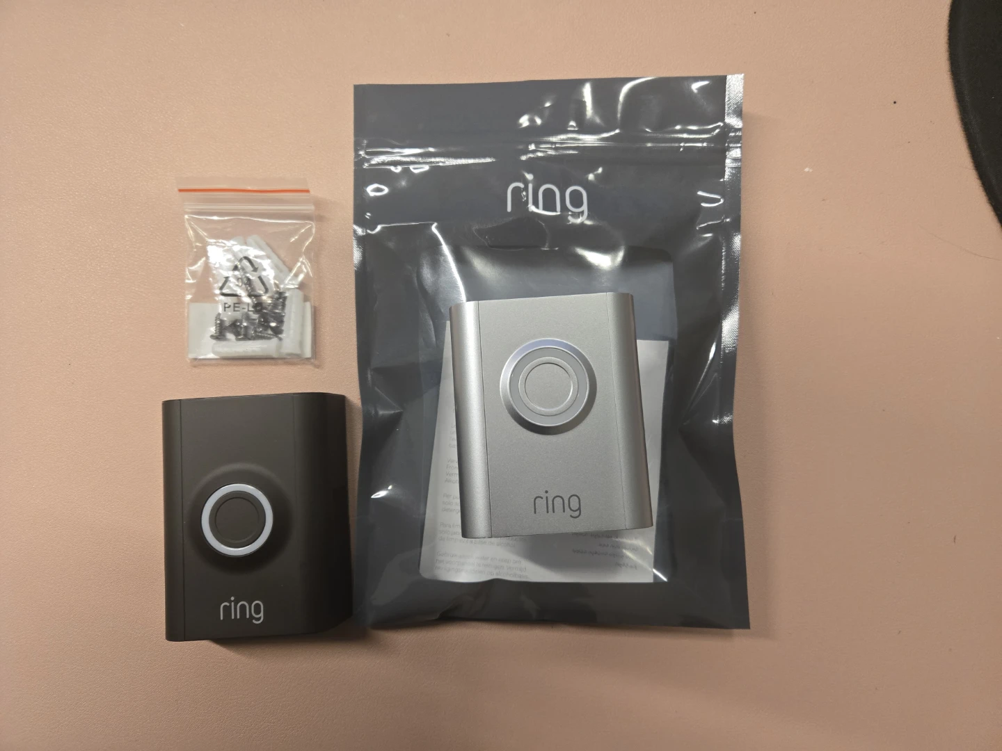 Ring Video Doorbell with Silver and Dark Gray Faceplates