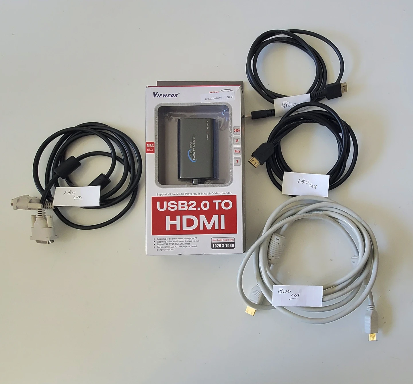Electronics Cable Bundle & Brand New USB 2.0 to HDMI Converter