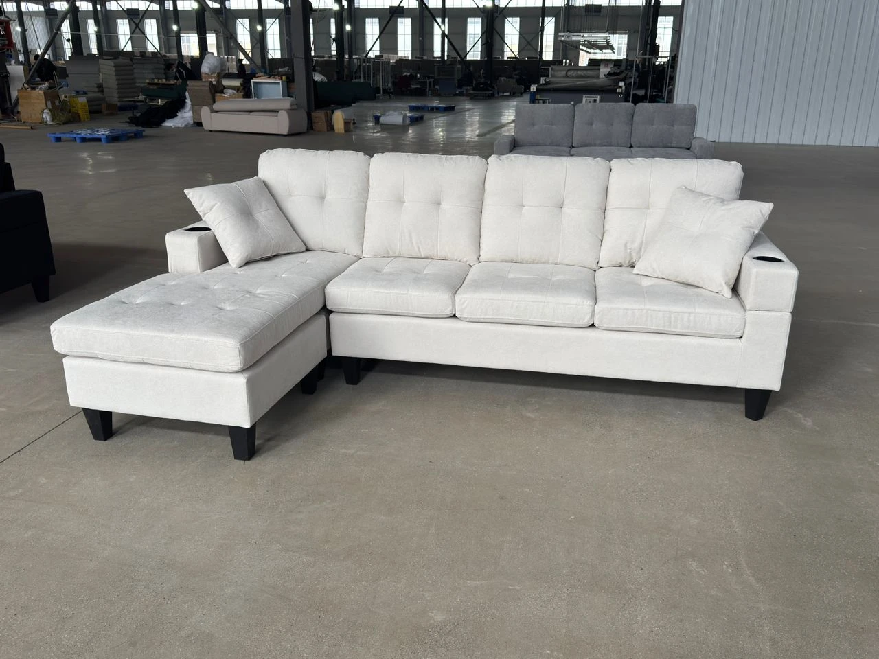 Sectional Sofa with Chaise and Cup Holders