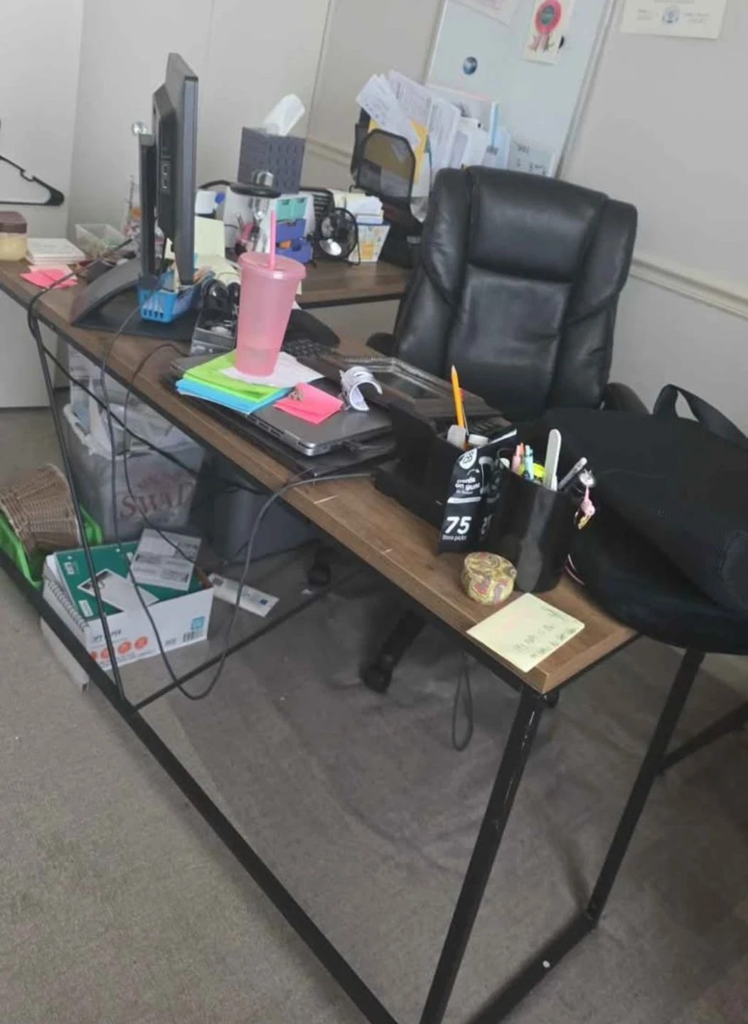 Wooden Top Metal Frame Desk L shape