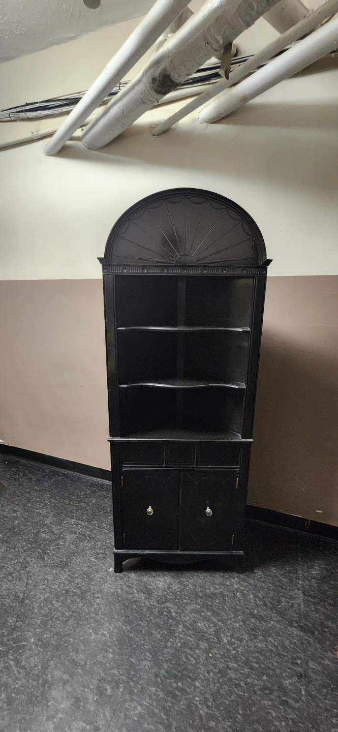 Black Corner Cabinet with Shelves and Doors