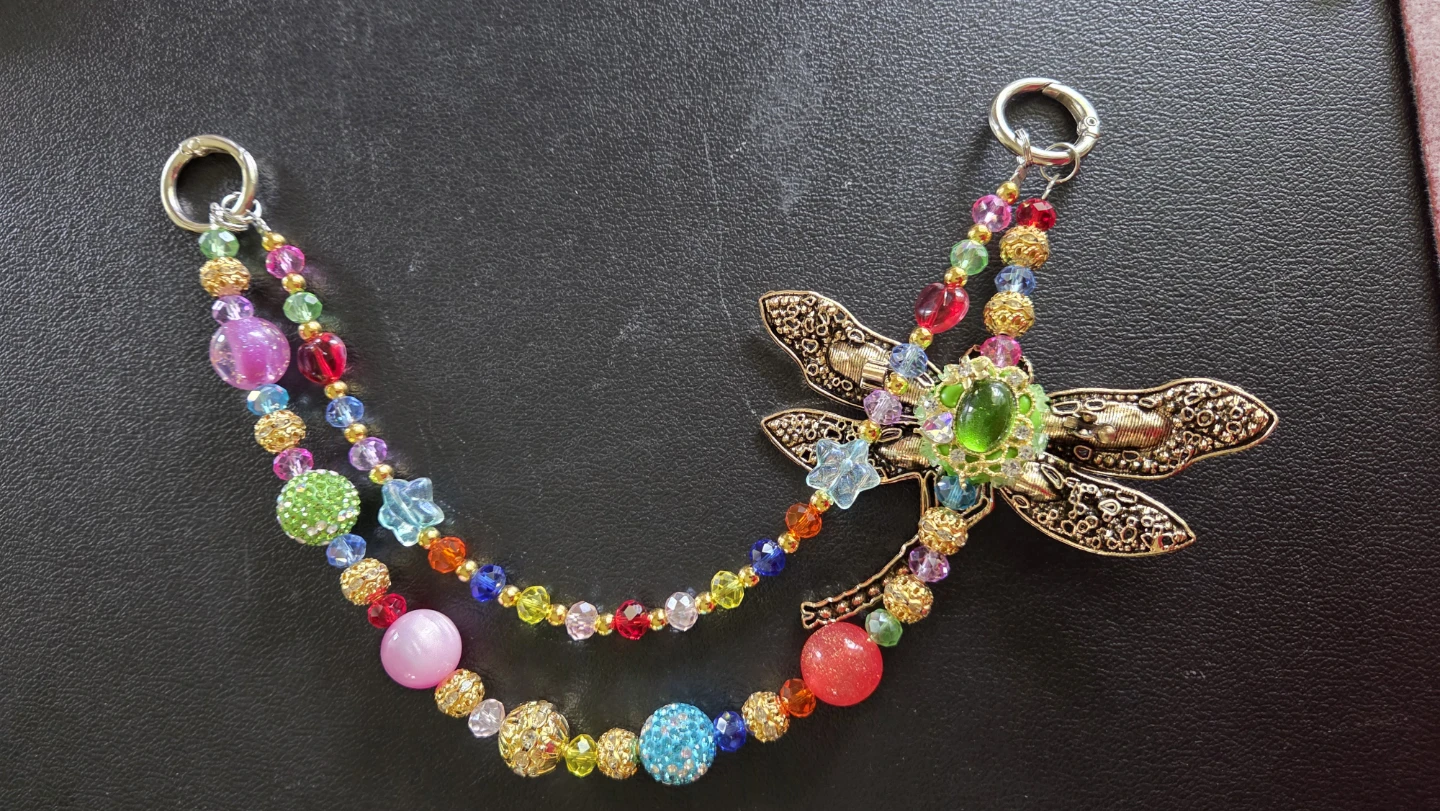 Beaded Dragonfly Charm Bracelet Bag Accessory - photo 2
