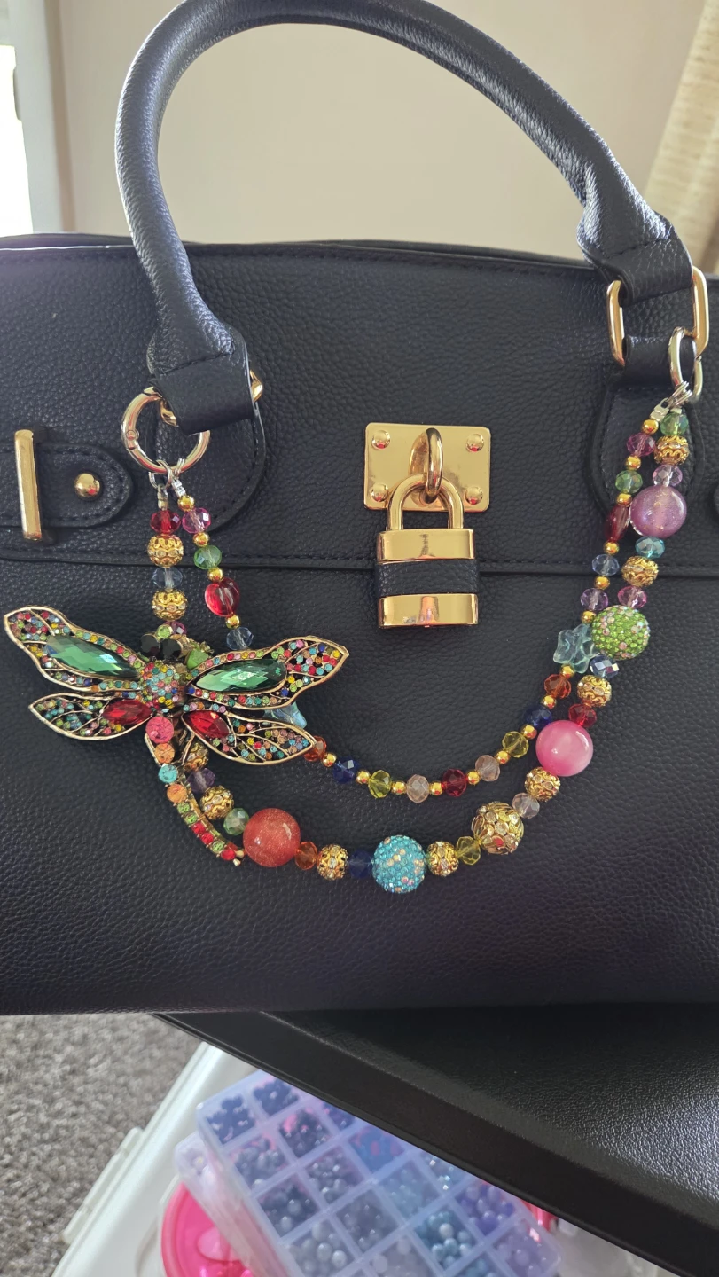 Beaded Dragonfly Charm Bracelet Bag Accessory - photo 3