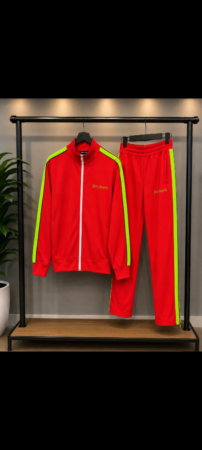 Palm Angels Red Tracksuit Green Stripe Size Medium