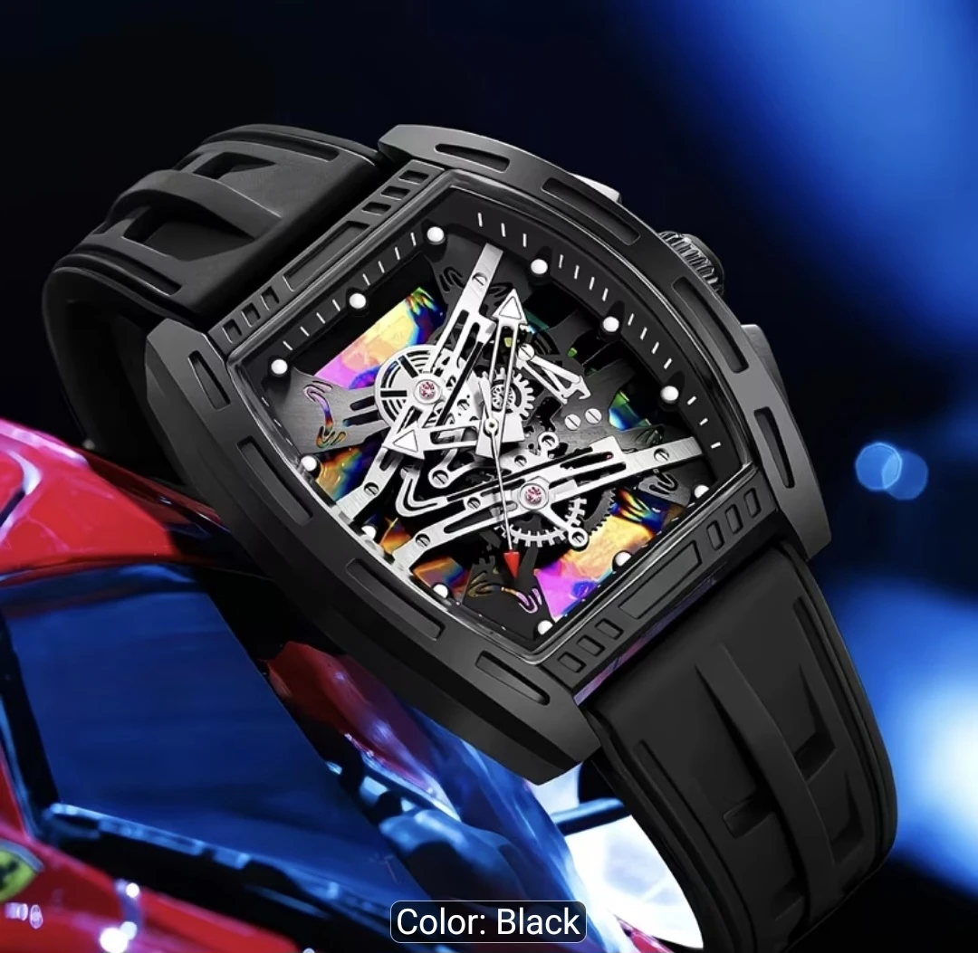 Black Skeleton Dial Watch